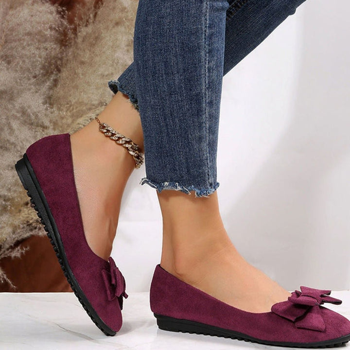 Women's Orthopaedic Bow-Detail Suede Slip-On Comfort Shoes - Bordeaux