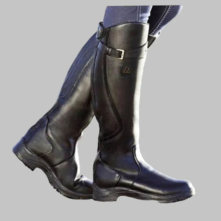 Women's Orthopaedic Knee-High Buckle Leather Boots - Black