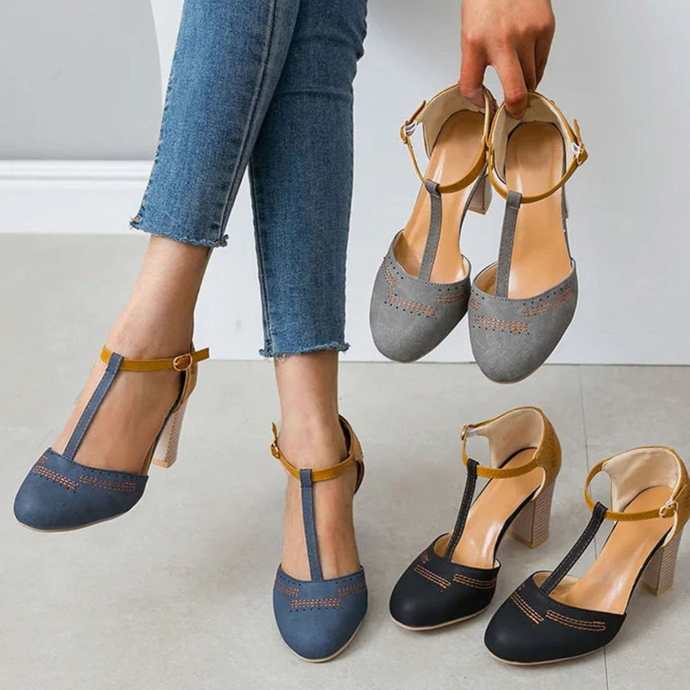Women's Orthopaedic T-Bar Block-Heel Heeled Shoes