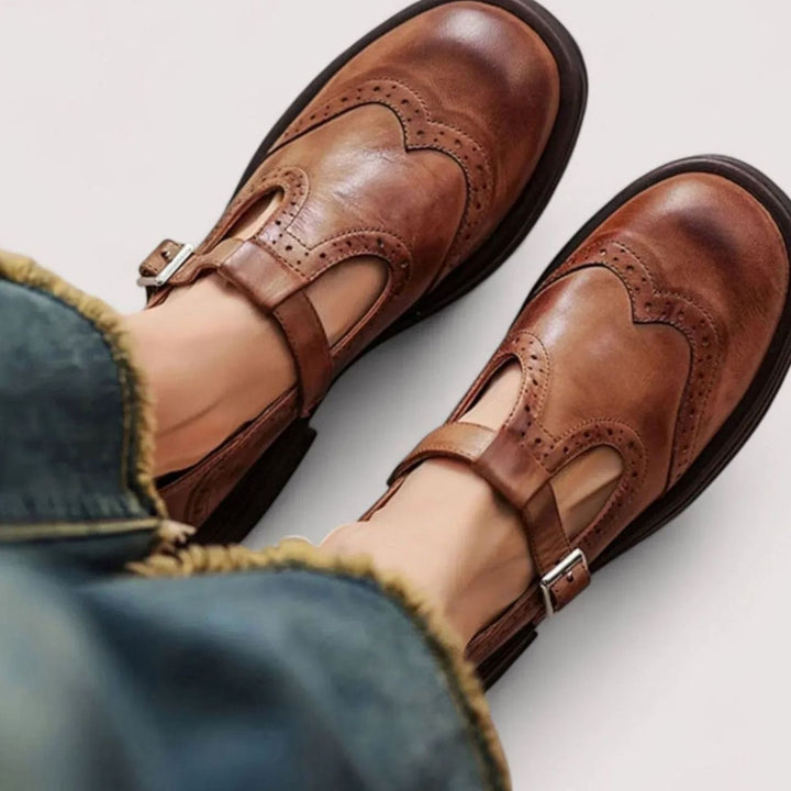 Women's Orthopedic Brogue T-Bar Mary Jane Leather Shoes