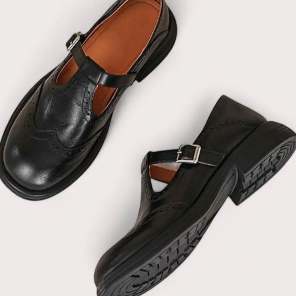 Women's Orthopedic Brogue T-Bar Mary Jane Leather Shoes