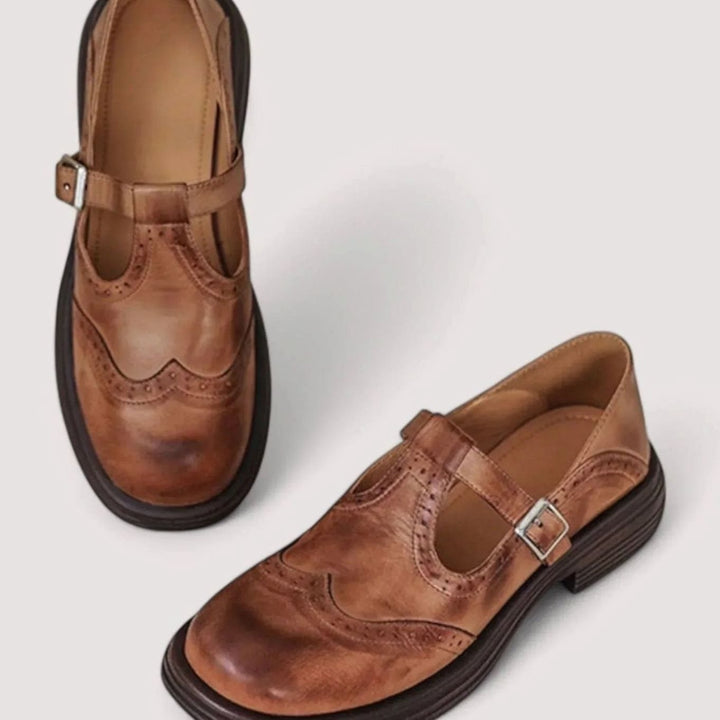 Women's Orthopedic Brogue T-Bar Mary Jane Leather Shoes