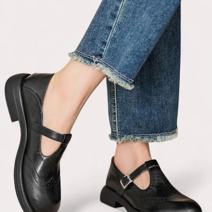 Women's Orthopedic Brogue T-Bar Mary Jane Leather Shoes