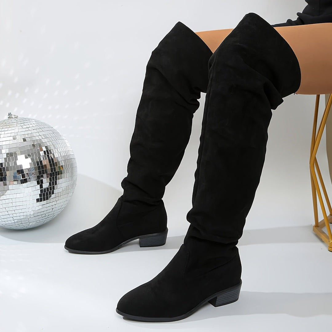 Women's Over-the-Knee Slouch Boots Low Block Heel Pointed Toe