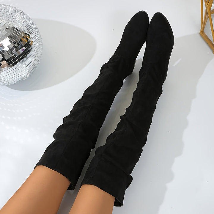 Women's Over-the-Knee Slouch Boots Low Block Heel Pointed Toe