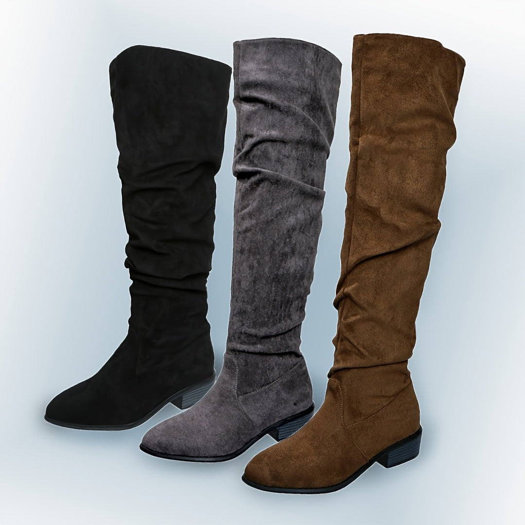 Women's Over-the-Knee Slouch Boots Low Block Heel Pointed Toe