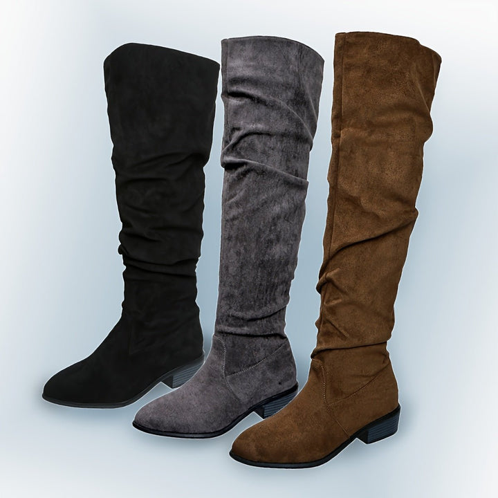 Women's Over-the-Knee Slouch Boots Low Block Heel Pointed Toe