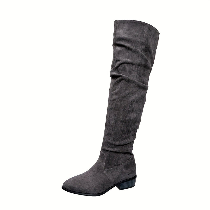Women's Over-the-Knee Slouch Boots Low Block Heel Pointed Toe