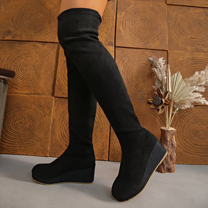 Women's Over-the-Knee Stretch Wedge Knee-High Boots Slip-On