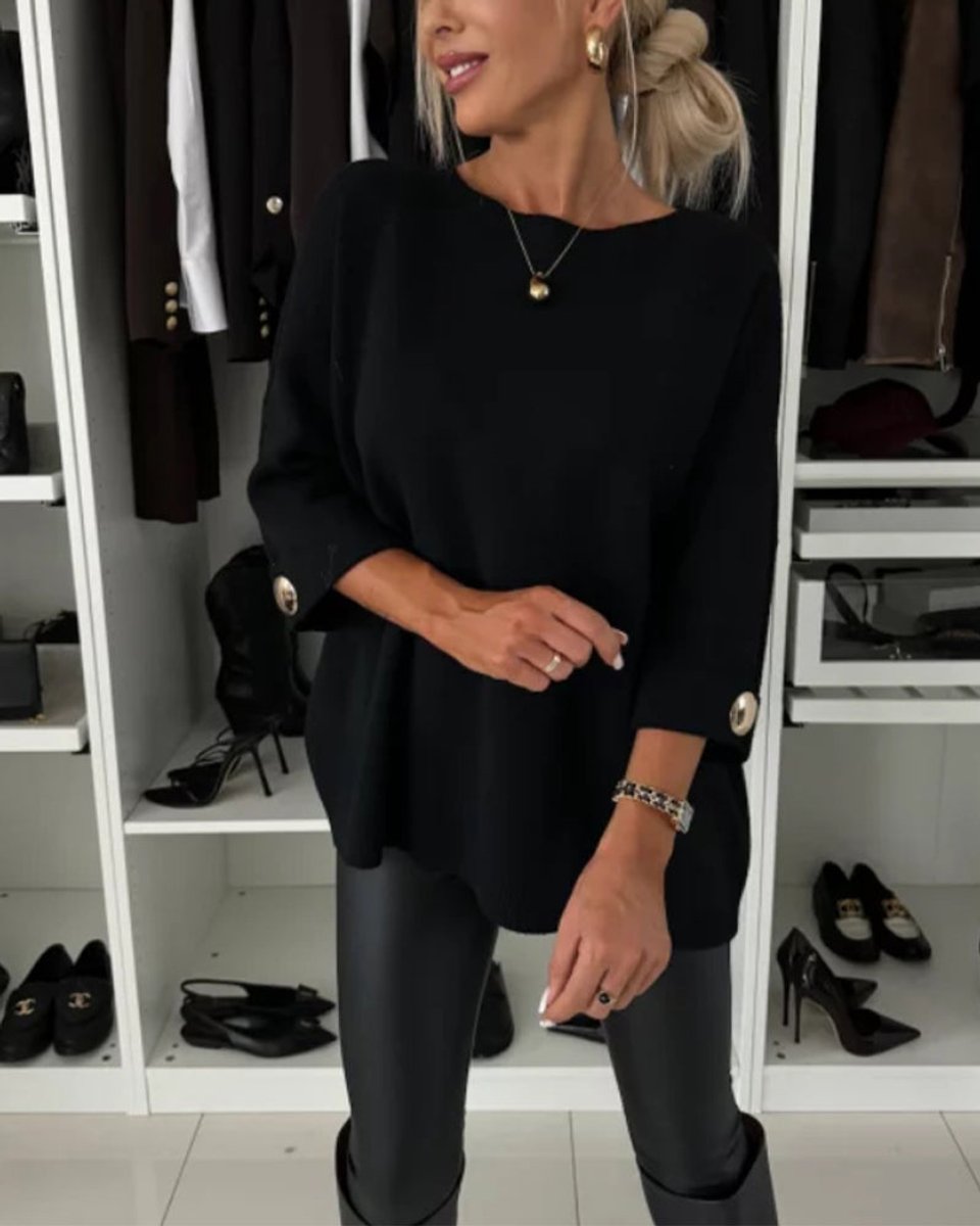Women's Oversized Button-Cuff Knitted Sweater Jumper