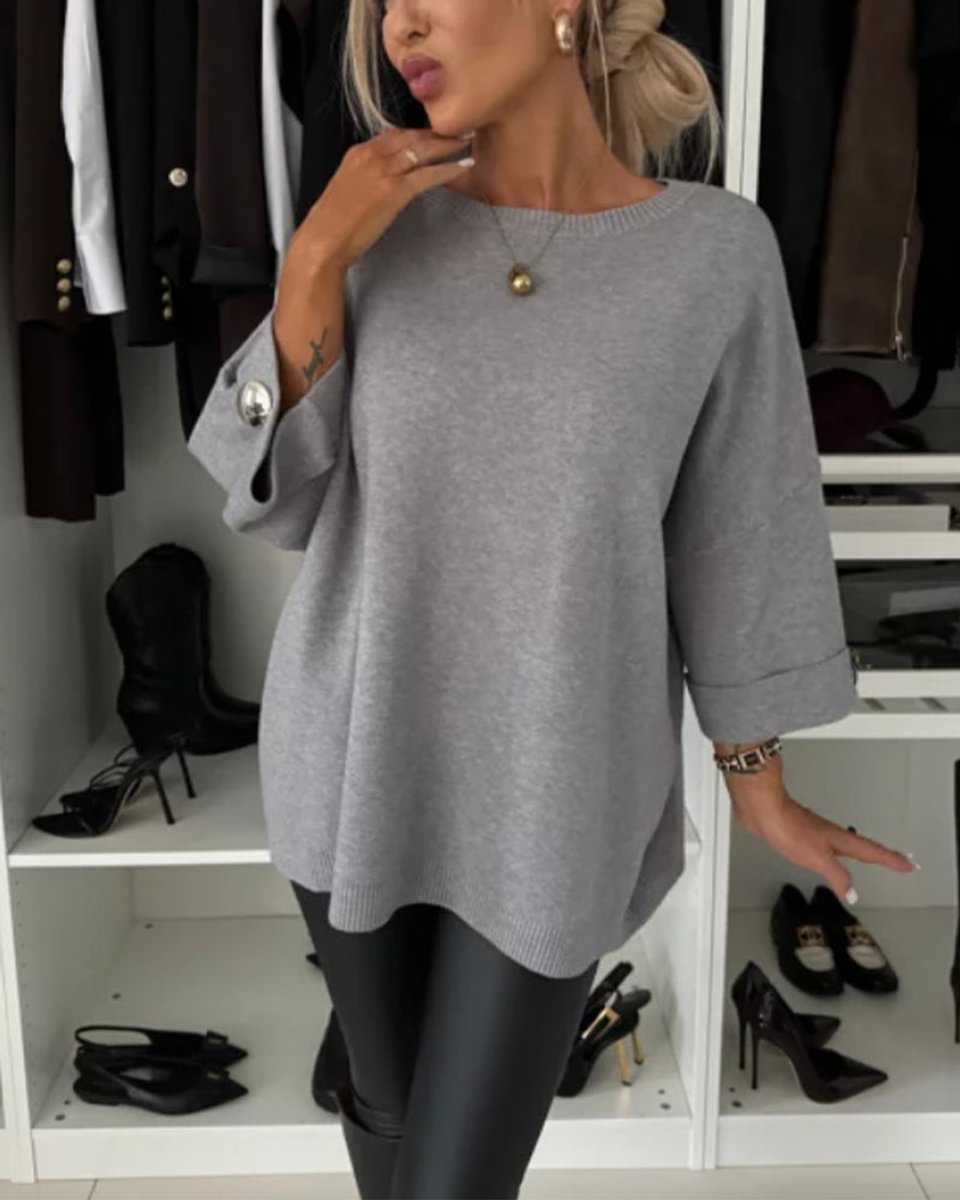 Women's Oversized Button-Cuff Knitted Sweater Jumper