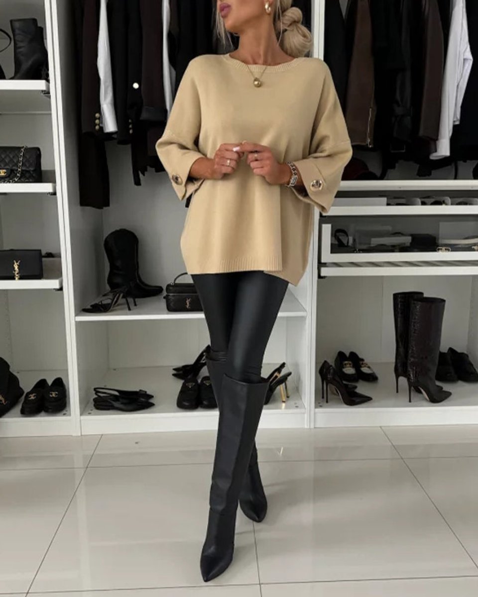 Women's Oversized Button-Cuff Knitted Sweater Jumper