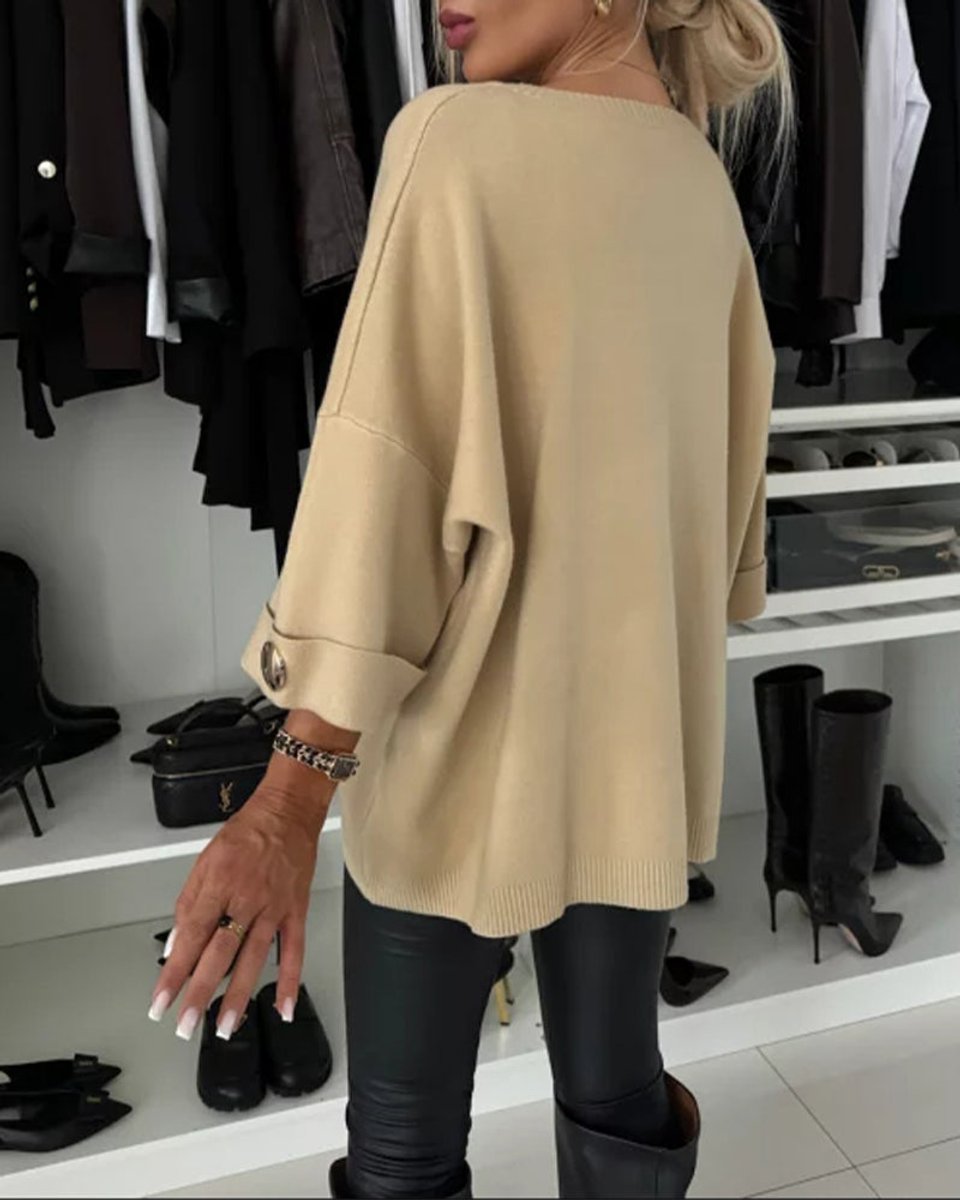 Women's Oversized Button-Cuff Knitted Sweater Jumper