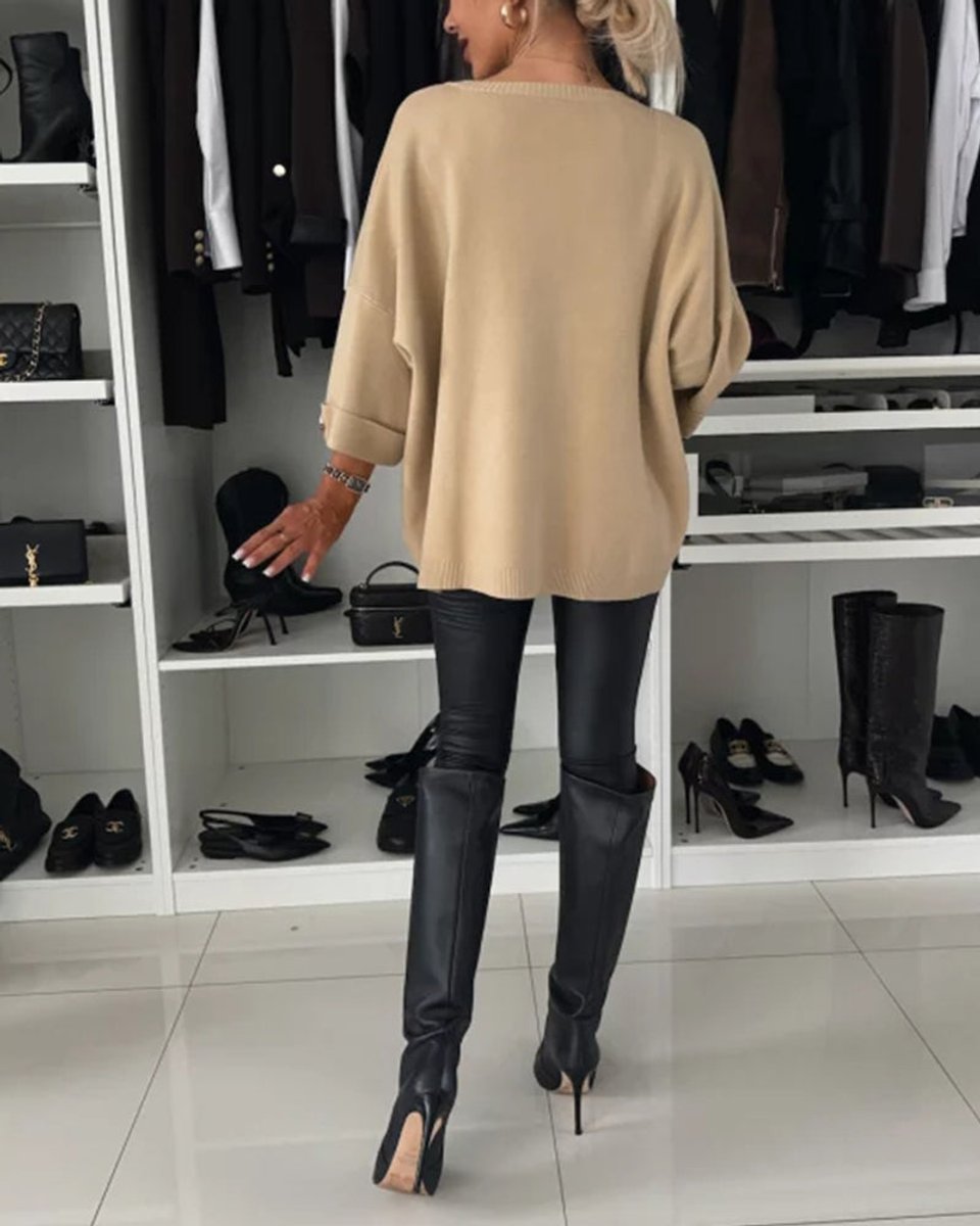 Women's Oversized Button-Cuff Knitted Sweater Jumper