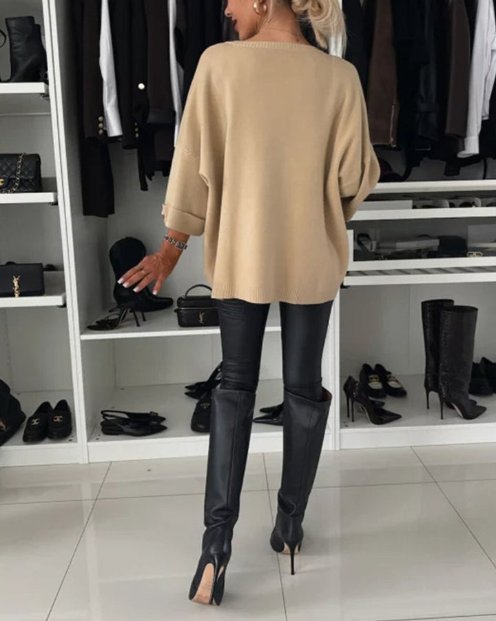 Women's Oversized Button-Cuff Knitted Sweater Jumper
