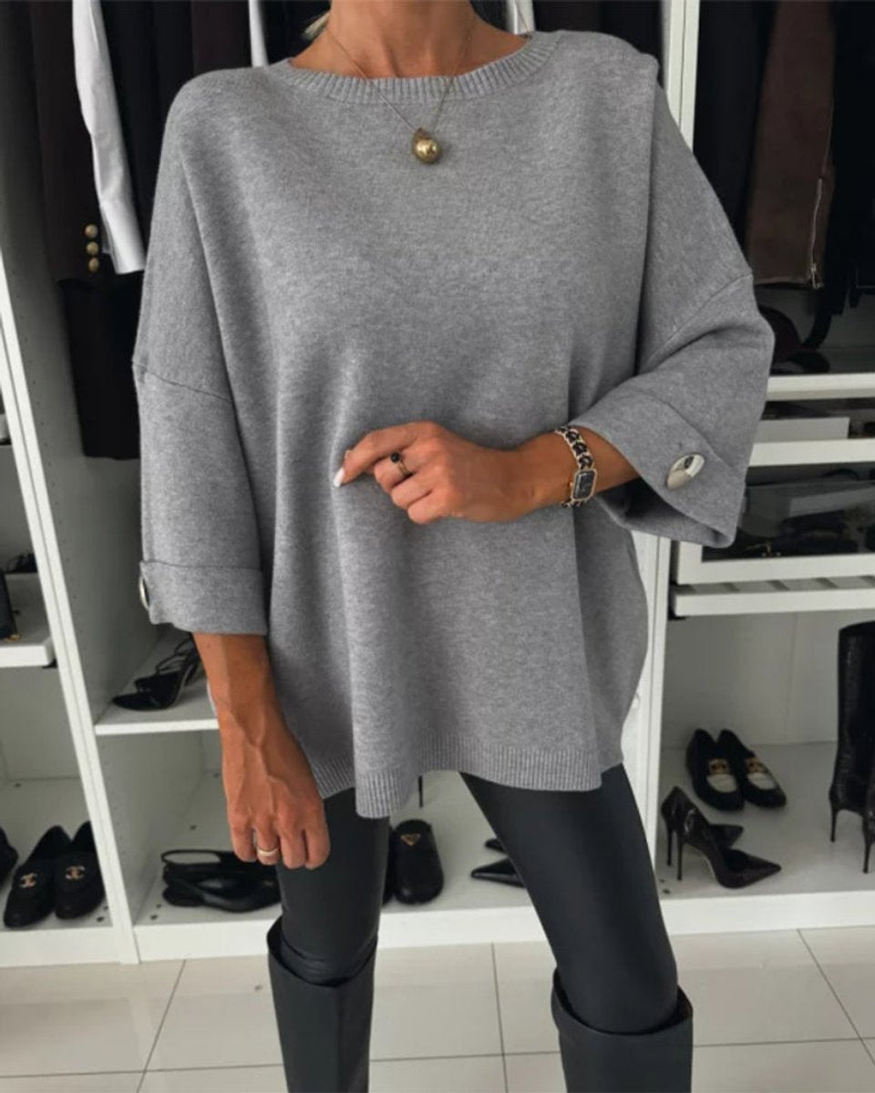Women's Oversized Button-Cuff Knitted Sweater Jumper