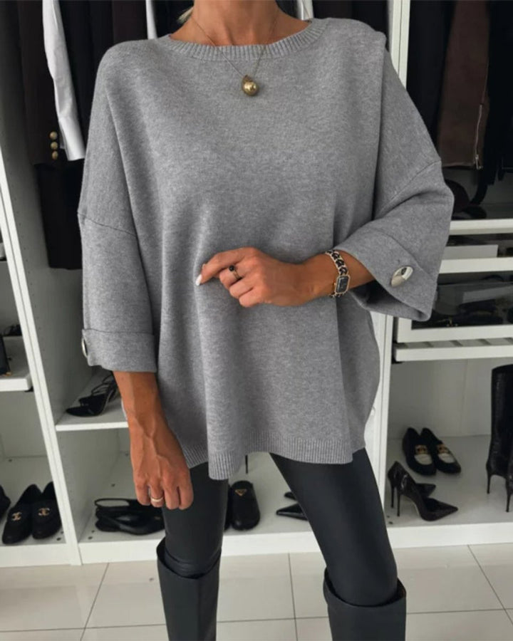 Women's Oversized Button-Cuff Knitted Sweater Jumper