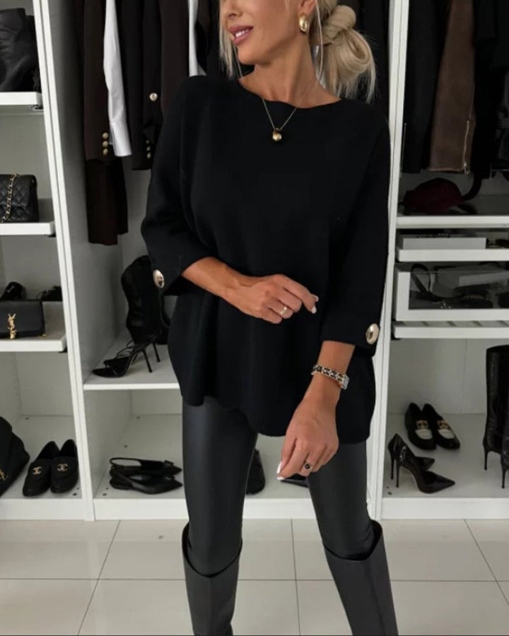 Women's Oversized Button-Cuff Knitted Sweater Jumper