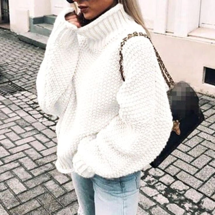 Women's Oversized Chunky Knit Turtleneck Sweater Relaxed Fit Jumper - White