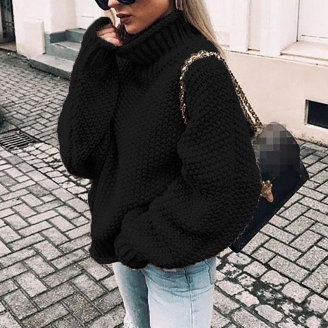 Women's Oversized Chunky Knit Turtleneck Sweater Relaxed Fit Jumper - Black