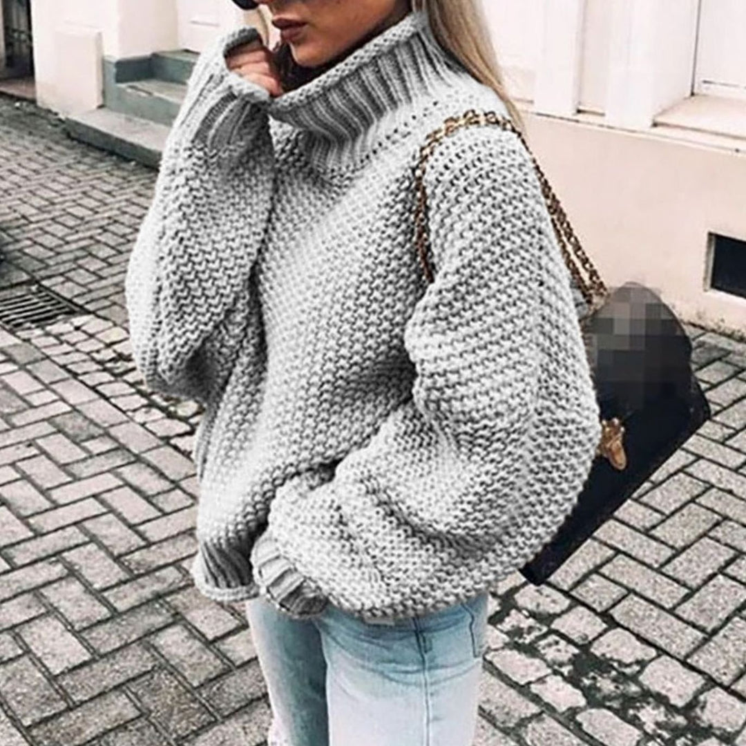 Women's Oversized Chunky Knit Turtleneck Sweater Relaxed Fit Jumper - Grey