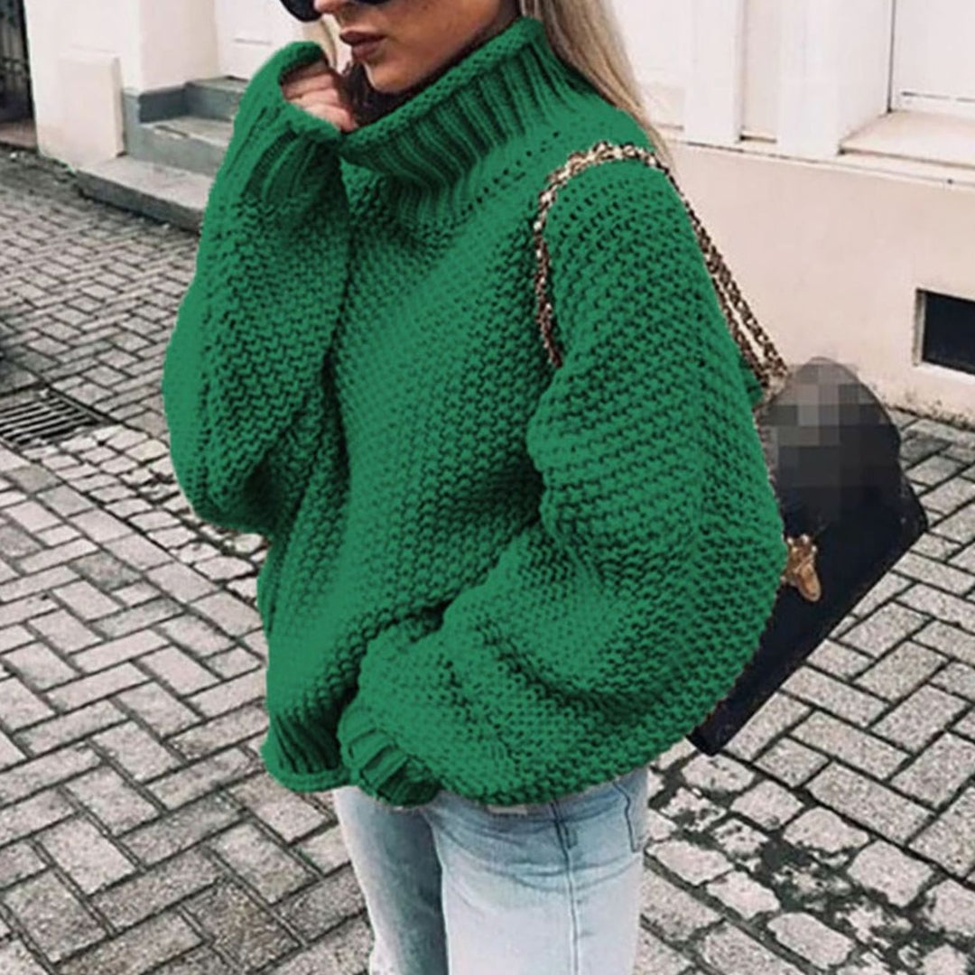 Women's Oversized Chunky Knit Turtleneck Sweater Relaxed Fit Jumper - Green