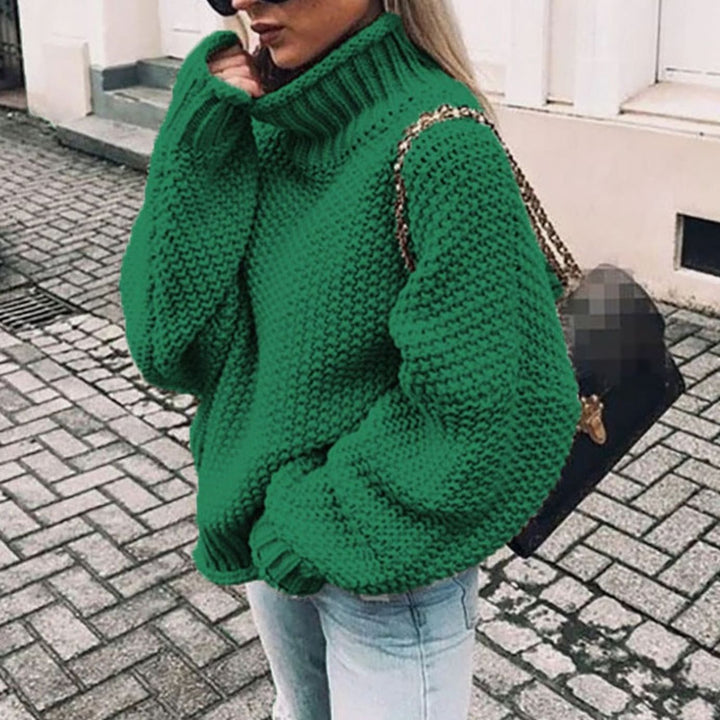 Women's Oversized Chunky Knit Turtleneck Sweater Relaxed Fit Jumper - Green