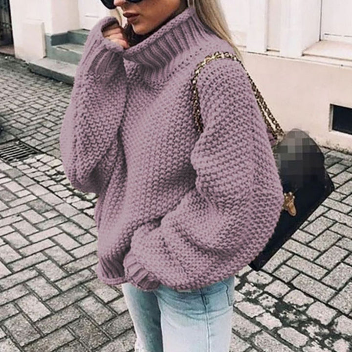 Women's Oversized Chunky Knit Turtleneck Sweater Relaxed Fit Jumper - Purple