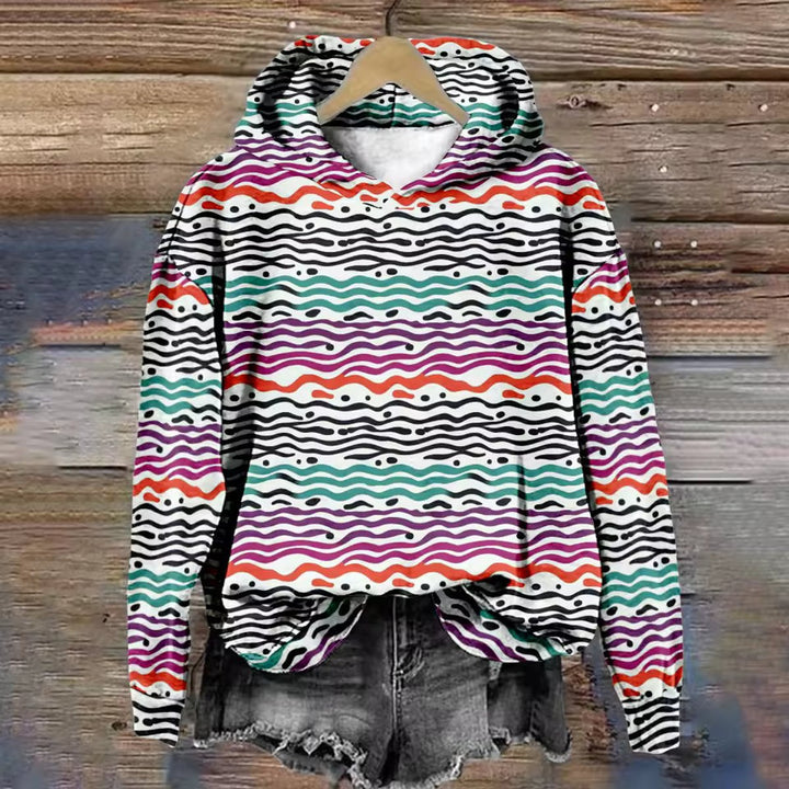 Women's Oversized Colourful Wave-Print Knitted Sweater Hoodie