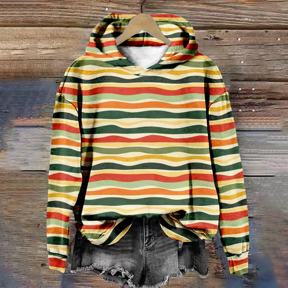 Women's Oversized Colourful Wave-Print Knitted Sweater Hoodie