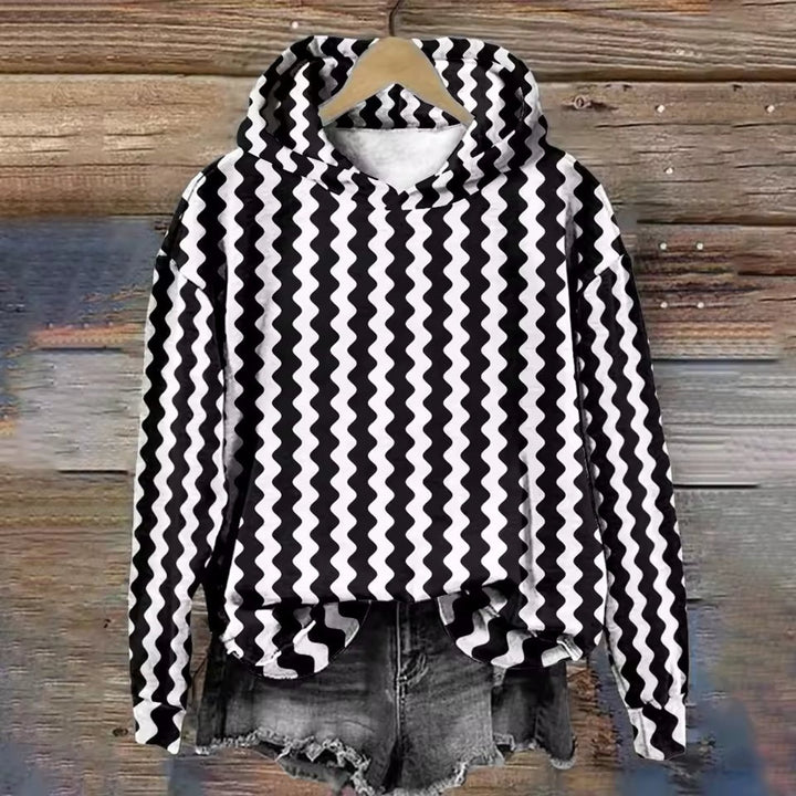 Women's Oversized Colourful Wave-Print Knitted Sweater Hoodie