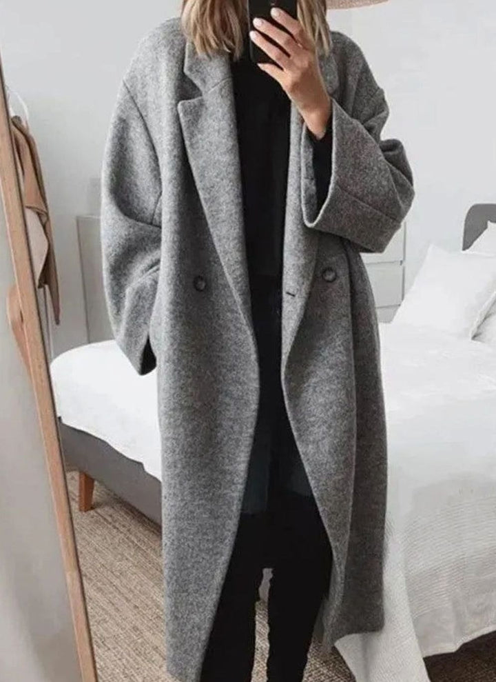 Women's Oversized Double-Breasted Longline Button-Down Coat - Grey
