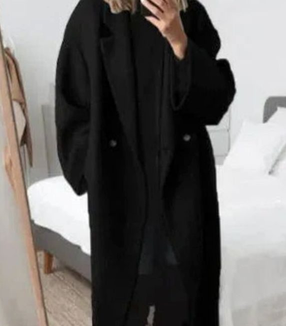 Women's Oversized Double-Breasted Longline Button-Down Coat - Black