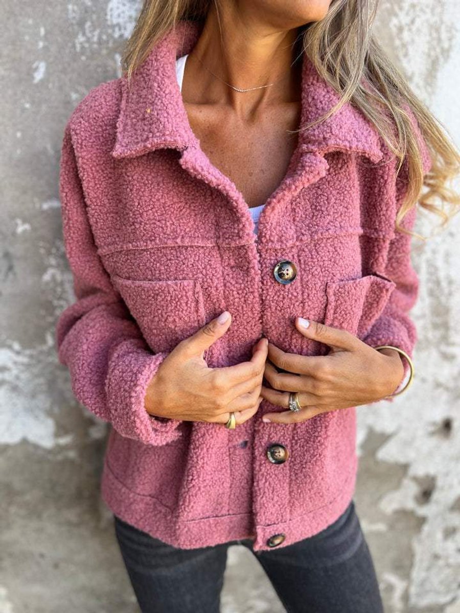 Women's Oversized Fleece Teddy Button-Up Shacket