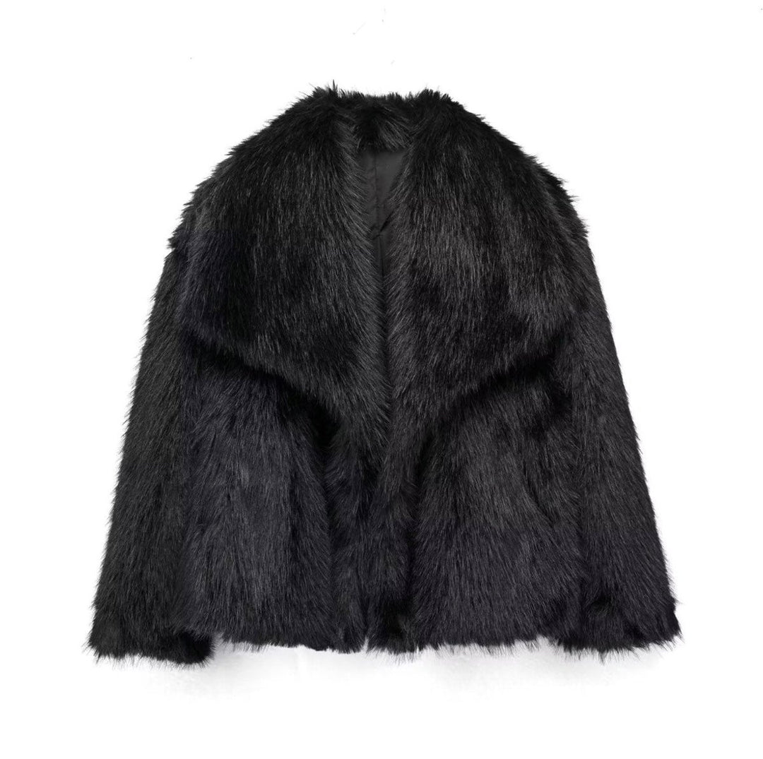 Women's Oversized Fluffy Faux Fur Coat Cropped Jacket