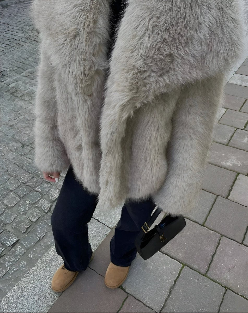 Women's Oversized Fluffy Faux Fur Coat Cropped Jacket