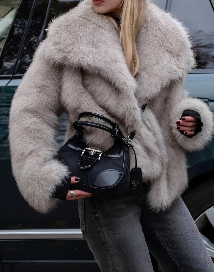 Women's Oversized Fluffy Faux Fur Coat Cropped Jacket