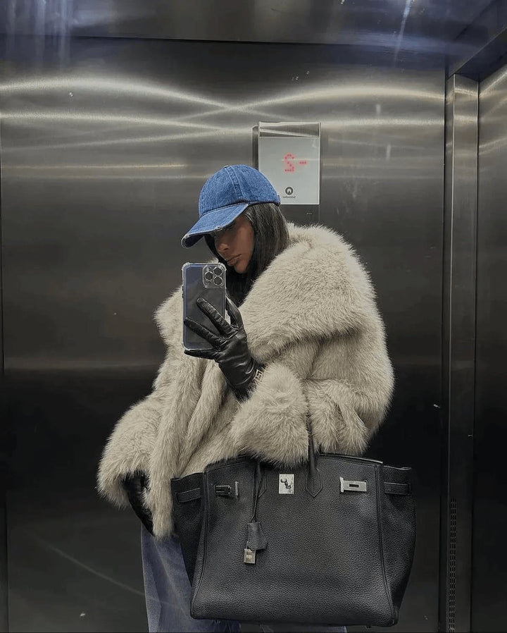 Women's Oversized Fluffy Faux Fur Coat Cropped Jacket