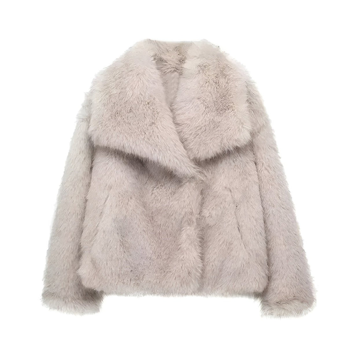 Women's Oversized Fluffy Faux Fur Coat Cropped Jacket
