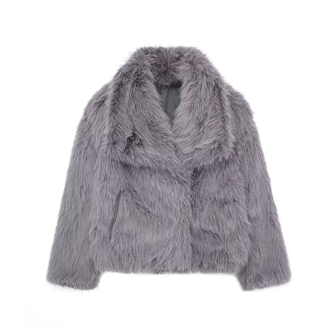 Women's Oversized Fluffy Faux Fur Coat Cropped Jacket