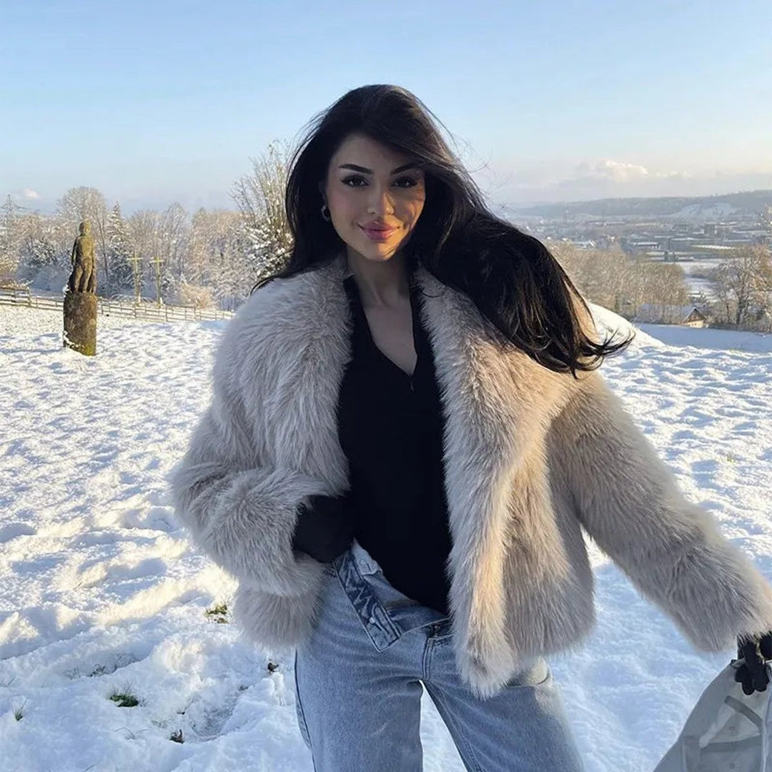 Women's Oversized Fluffy Faux Fur Coat Large Lapel