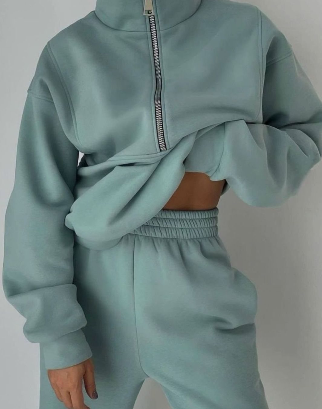 Women's Oversized Half-Zip Pullover High-Waist Jogger Two-Piece Set