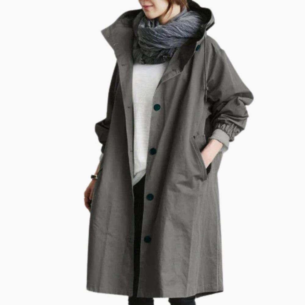 Women's Oversized Hooded Button-Front Longline Trench Coat