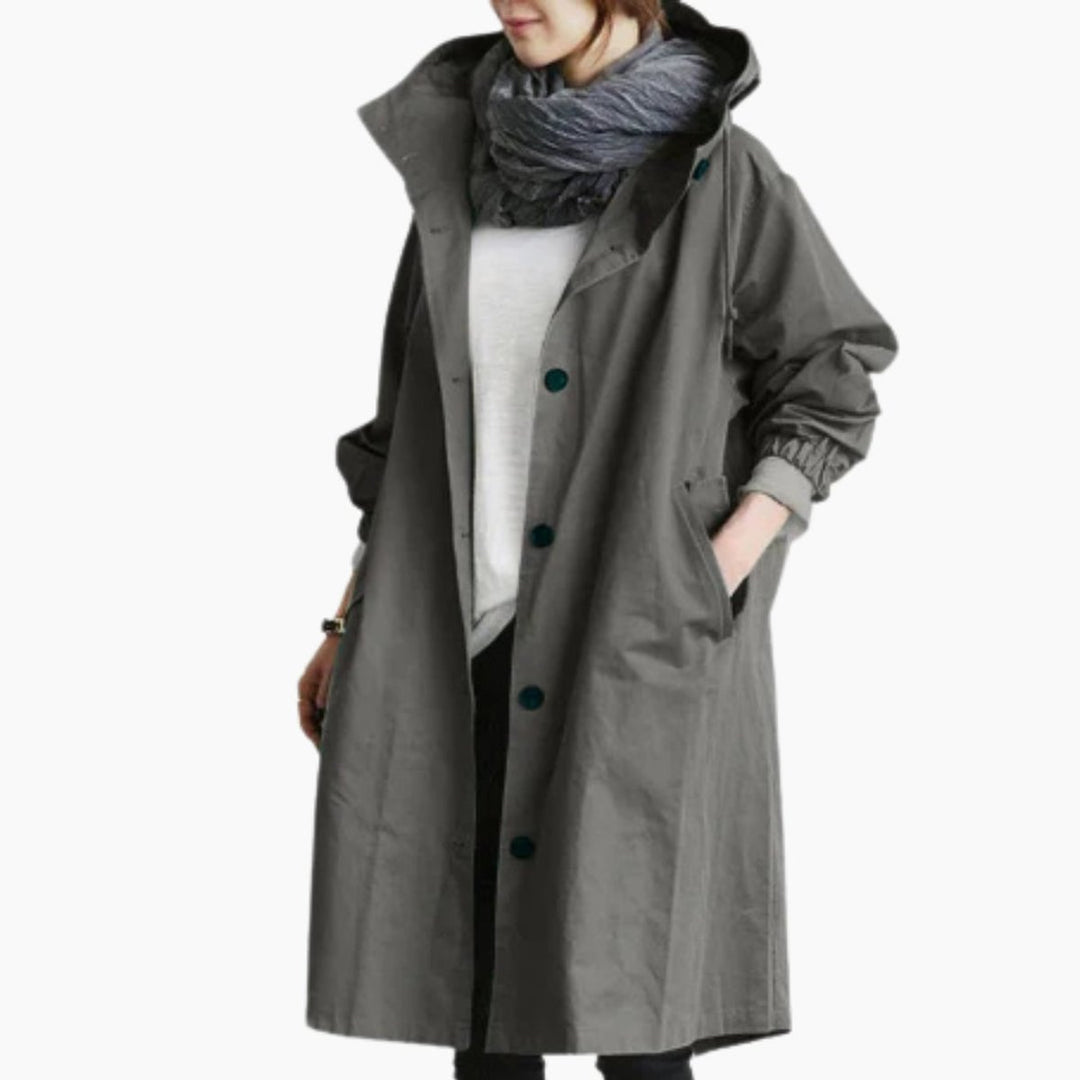 Women's Oversized Hooded Button-Front Longline Trench Coat