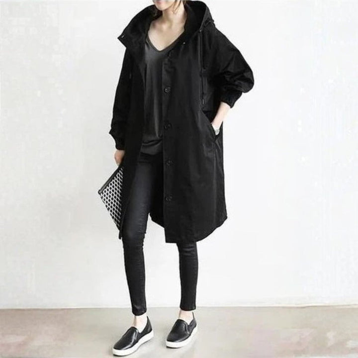 Women's Oversized Hooded Button-Front Longline Trench Coat
