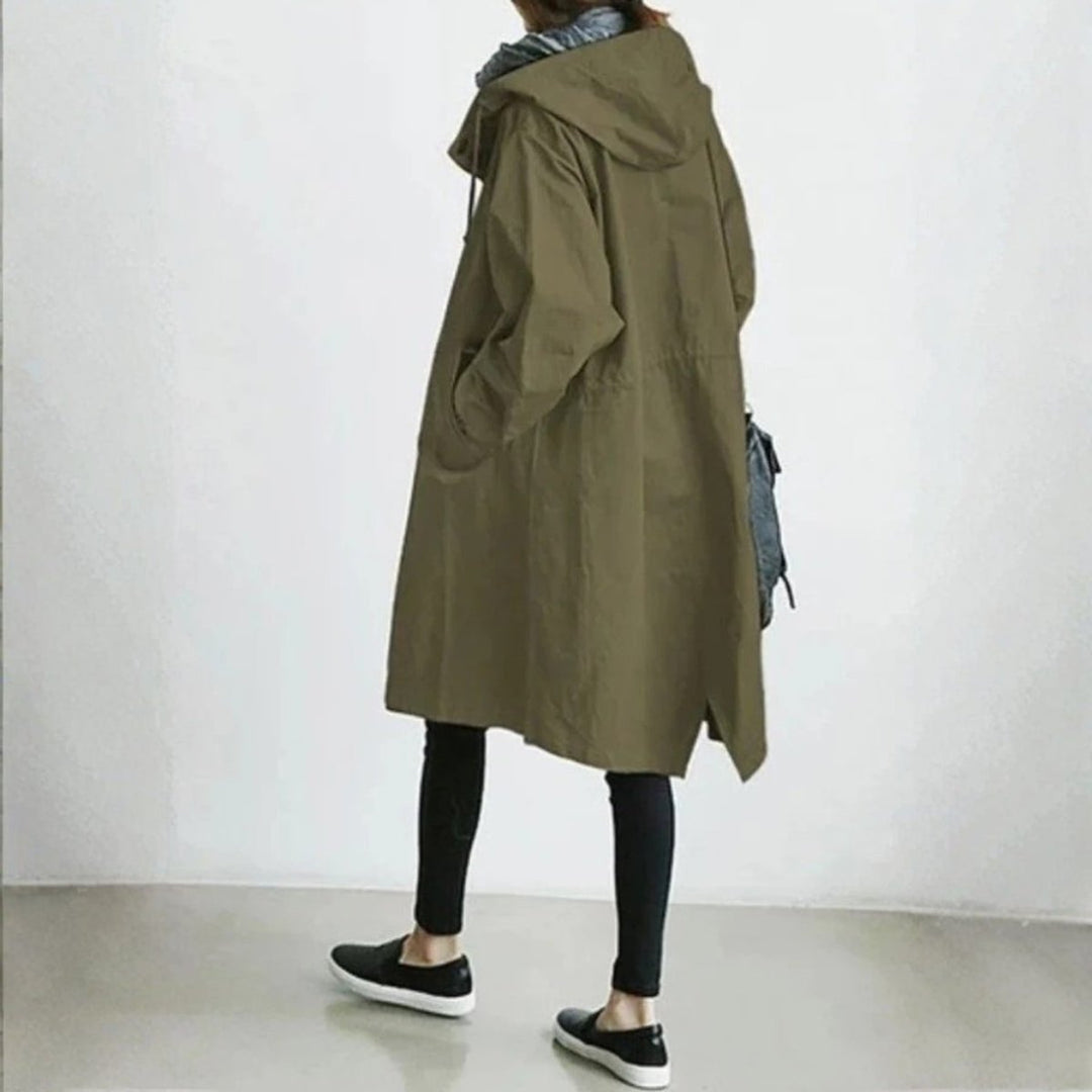 Women's Oversized Hooded Button-Front Longline Trench Coat