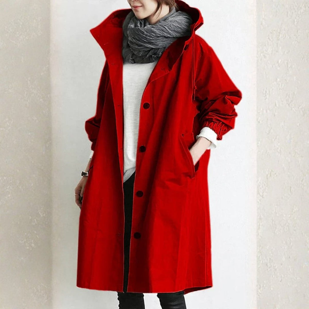 Women's Oversized Hooded Button-Front Longline Trench Coat