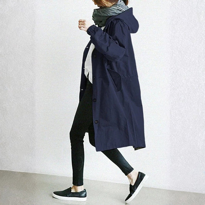 Women's Oversized Hooded Button-Front Longline Trench Coat