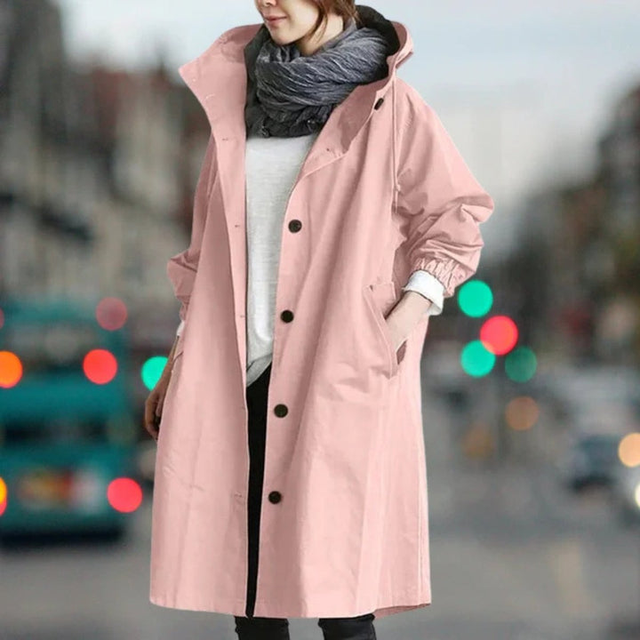 Women's Oversized Hooded Button-Front Longline Trench Coat
