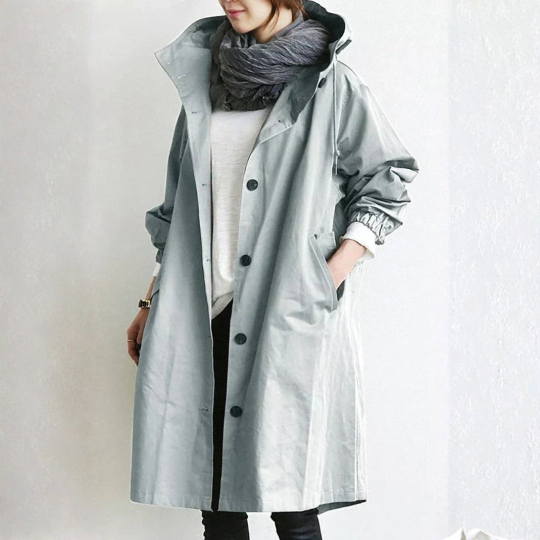 Women's Oversized Hooded Button-Front Longline Trench Coat